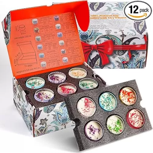 12-Pack Dried Flower Scented Candles Gift Set, Soy Wax, Aromatherapy Candles for Home Décor, Relaxation, and Unique Gifts – Ideal for Birthdays, Anniversaries, and Self-Care