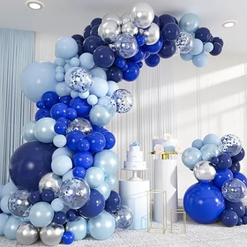 137pcs Blue Balloons Set - 18/12/10/5 Inch Royal, Baby Blue, Metallic Silver Confetti Balloons for Birthdays, Graduations, Father