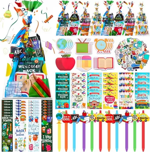 194 Pcs Back to School Stationery Set for Students First Day of School Essentials Includes Gift Bags Notebook Sticker Ballpoint Pen Bookmark for Classroom Gifts Rewards Prize Favors Supplies