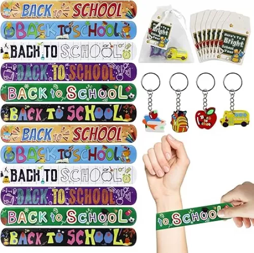 24 Set Back to School Gifts for Students, First Day of School Gift with Pencils Silicone Bracelets Treat Bag Greeting Card Sharpener Badge Button, Classroom Birthday Gifts for Party Favors Supplies