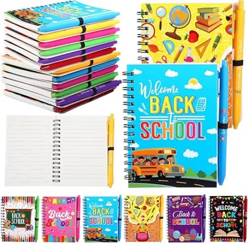 24 Sets Back to School Gifts Bulk Back to School Notebooks Pens Set Welcome Notebooks Bamboo Ballpoint Pens for Student Classroom Gift Exchange Prizes Holiday Party Supplies(Study)