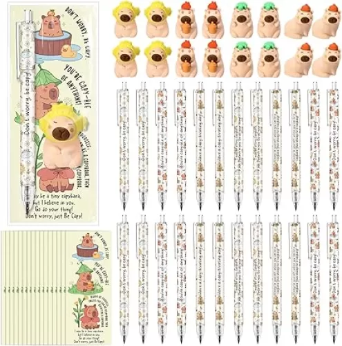 24 Sets Capybara Mechanical Pencil Back to School Inspirational Bookmarks and Erasers Employee Gifts The First Day of School for Classroom Students Kawaii Party Favors Birthday Supplies