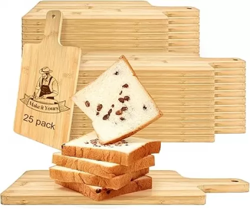25 PCS Cutting Board Bulk Charcuterie Boards Wood Chopping Board Laser Engraving Serving Board with Handle for Customized Housewarming Gift 11.8" x 5.9" Bamboo