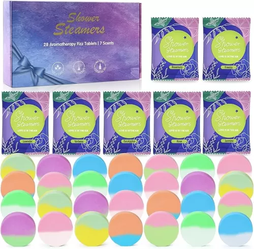 28 Pack Aromatherapy Shower Steamers, Individually Wrapped 7 Scents Bath Bombs, Natural Essential Oil Home SPA Self Care Stress Relief, Perfect Gifts for Her on Birthday Mother's Day Gift Set