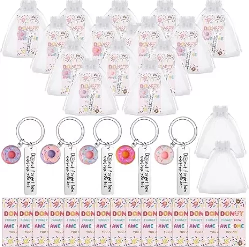 30 Set Back to School Gift Donut Keychains Emotional Support Positive Cards Gift Bag Donut Party Favor Inspirational Gifts Employee Appreciation Gifts for Coworker Volunteer Nurse Teacher Student