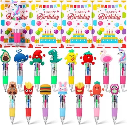 30 Set Happy Birthday Pens Gifts Set for Students Cute Multicolor Ballpoint Pens Mini Pen 4 in 1 Bulk Greeting Cards for Birthday Party Favors Return Gifts