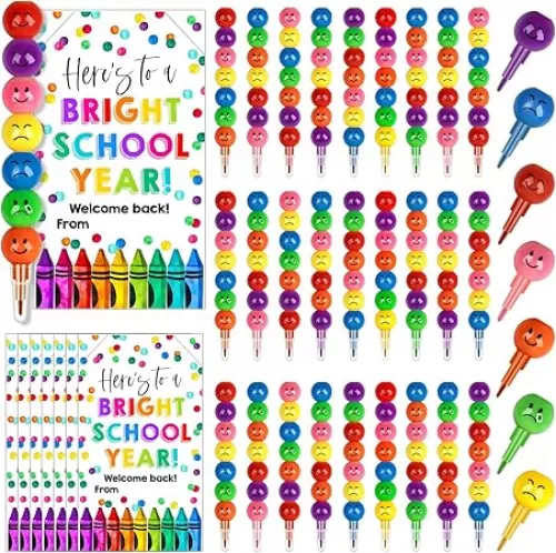 36 Sets Back to School Gift Bulk Includes 7 Colors Cartoon Face Buildable Crayons with Cards Back to School Student for Student from Teacher Classroom Prizes Party Favor