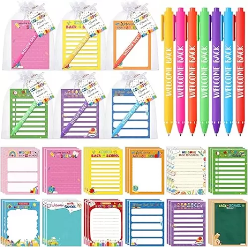 36 Sets Back to School Gifts for Students Welcome Back Sticky Notes with Pens Notepads to Do List Self Stick Memo Pads for First Day Colorful Year of School Classroom Prizes, 4 x 5 Inches