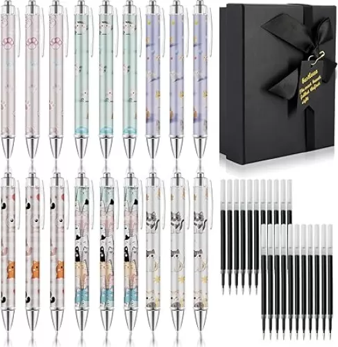 38PCS Cat Ballpoint Pens Supplies, Cat Pens for Cat Lovers, Funny Retractable Black Ink Pens Ballpoint Smooth Writing Pens with 20 Refills for Office Work School Journaling