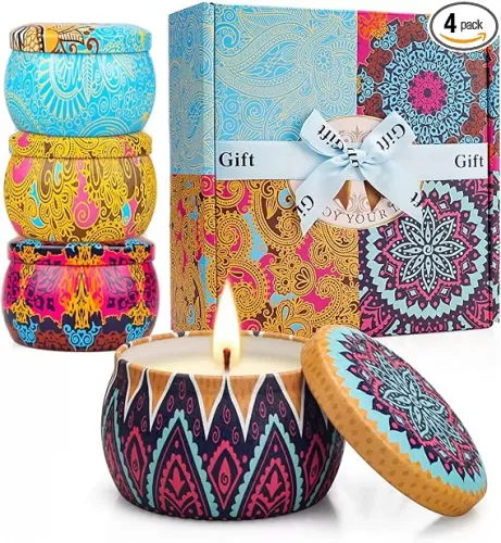 4 Pack Scented Candles Gifts for Women: Aromatherapy Candle Set, Soy Candles for Home Scented, Up to 120H Burning, Candle Gift Set for Bath Meditation Birthday, Diwali, Thanksgiving, Christmas Gifts