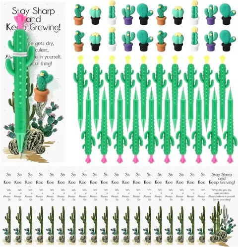 40 Sets Back to School Gifts Inspirational Cactus Mechanical Pencils Erasers and Positive Cards Cactus Pens Bulk Classroom Student Favor Employee Appreciation Gifts for Teacher Coworker Nurse
