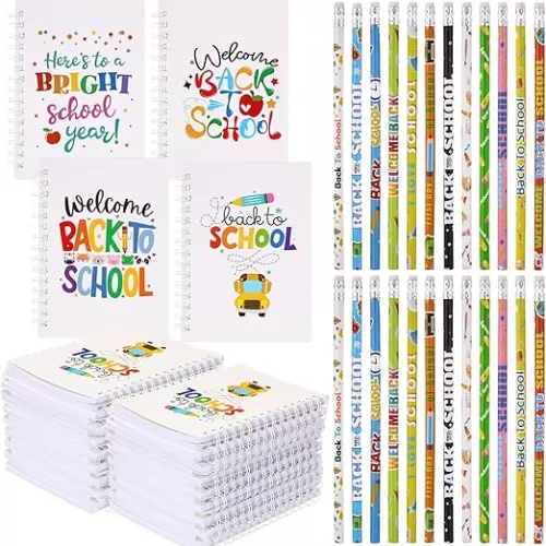 48 Pcs Back to School Gift Set for Student First Day of School Notebooks Pencils Set Pencils with Small Spiral Notepad Party Favors Teacher Student Classroom Prizes