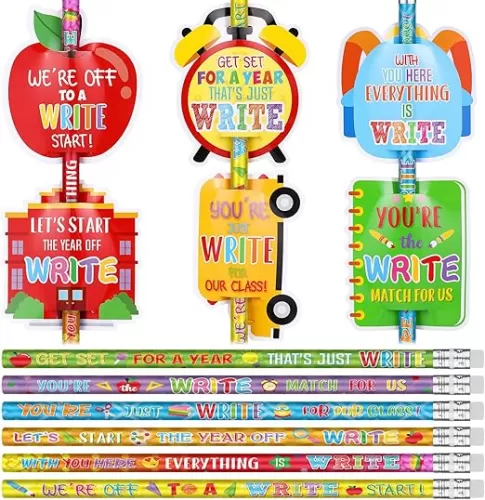 48 Pcs Back to School Gifts for Students Include 24 Motivational Pencils 24 Inspirational Cards First Day of School Pencils Cards Set for Kids Classroom Prize Party Supplies