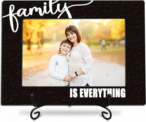4"X 6" Wooden Photo Frame With A Metal Stand, Family Is Everything - Black & White Wooden Picture Frame Gift For Family, Tabletop Photo Display, Home Decor & Accessories(Horizontal) - 07
