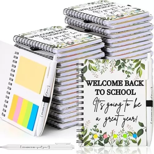 50 Sets Back to School Gifts Bulk for Students Teachers 2025 Welcome Back to School Teachers Gifts Spiral Notebooks with Ballpoint Pens Set for Classroom Office Supplies (Plastic)