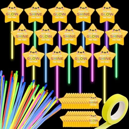 50 Sets Back to School Gifts Include 50 PcsGlow Sticks 50 Pcs Star Shape Cards with 2 Glow Tapes for Back to School Classroom Prizes Party Favor Supply