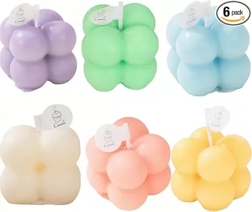 6-in-1 Mini Soy Wax Candles Gift Set – Eco-Friendly Aromatherapy, Lavender/Peach/Sea Salt Scents, Bubble Shaped Decorative Candlestick，Premium Scented Candles for Relaxation/Meditation for Home