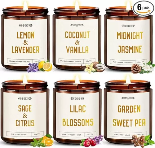 6 Pack Candles for Home Scented, 42oz Amber Jar Candles Gifts for Women, 330 Hour Clean Burning Time, Natural Soy Wax and Wicks, Aromatherapy Candles Gift Set for Women, Ideal Holiday Gift