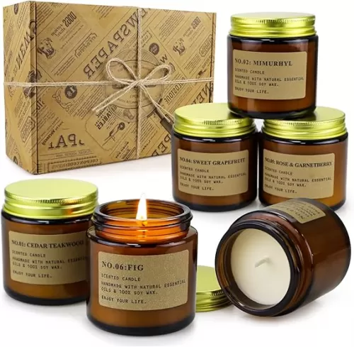 6 Pack Candles for Home Scented, Aromatherapy Candles Gifts for Women, Natural Soy Wax Long Lasting Amber Jar Candles Set for Men, Gifts for Birthday, Valentine