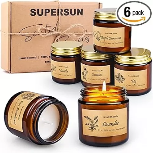 6 Pack Candles for Home Scented, Aromatherapy Jar Candles Gift Set for Women, Long Lasting Burn Soy Wax Candle, Scented Candle Gift Set for Birthday Easter Mother