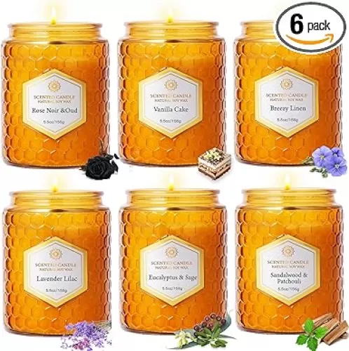 6 Pack Natural Soy Wax Jar Candles for Home Scented, Aromatherapy Gifts Sets for Women, 33 oz 240 Hour Long Lasting Candles Gifts for Birthday | Valentine