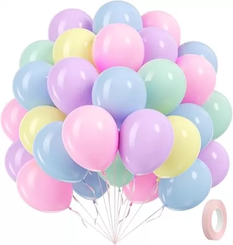 60pcs Pastel Balloons 12inch, Pastel Color Balloons with Light Pink Green Yellow Blue Purple Balloon for Easter Rainbow Baby Shower Birthday Party Decorations