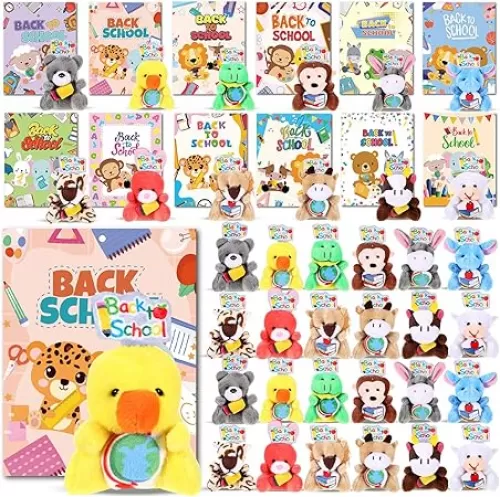 90 Pcs 45 Sets Back to School Gift First Day of School Students Meet The Teacher Night Gifts Kids Mini Stuffed Animals with Cards Mini Plush Keychain Bulk for Classroom Goodie Bag Fillers