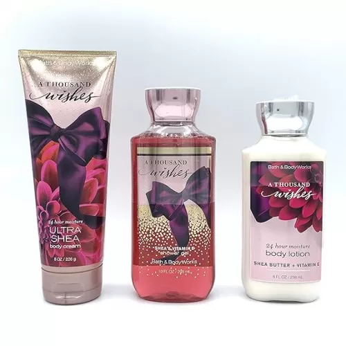 A Thousand Wishes - 3 Piece Bath and Body Works Gift Set - A Thousand Wishes Lotion + A Thousand Wishes Ultra Shea Triple Moisture Cream + A Thousand Wishes Shower Gel