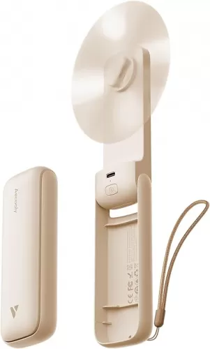 Aecooly Slim Portable Fan, Thin Handheld Fan, USB Rechargeable Mini Personal [24H Max Cooling Time], Battery Powered Small Foldable Pocket for Travel, Summer, Gifts for Women, Girls -Beige