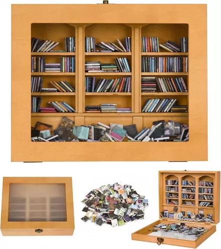 Anxiety Mini Bookshelf with 300pcs Mini Books，Small Bookshelf for Book Lovers, Miniature Doll House Library Decoration, Stress-Relieving Gifts for Family and Friends