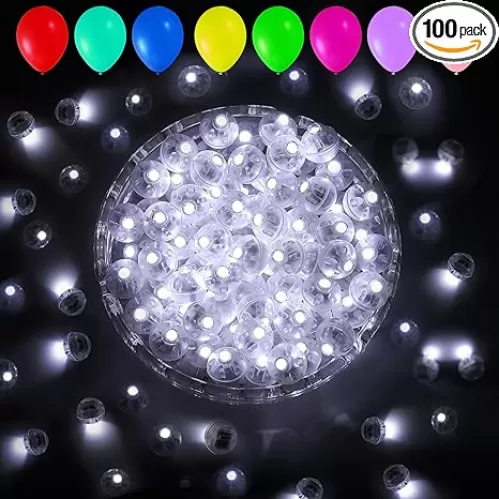 Aogist 100pcs Balloon Lights, Long Standby Time Waterproof Twinkle Mini Light, Battery Powered, Round LED Ball Lamp for Balloon Paper Lantern Party Wedding Christmas Halloween Decorative, White-Flash