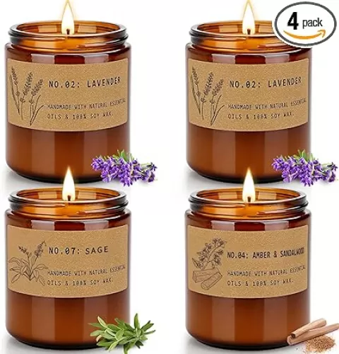 Aromatherapy Candles for Home Scented, Candle Gift Set for Stress Relief | Meditation | Yoga | SPA | Relaxing, Amber Jar Candles for Women, Birthday, Valentine, Mother
