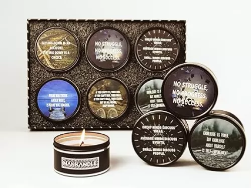 Aromatherapy Candles for Men -Masculine Candle w/Inspirational Words, Unique Gifts for Men, Relaxing-Stress Relief - Relaxation - 6 Pack