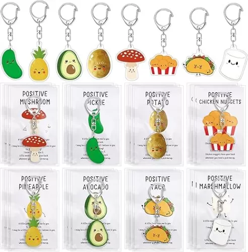 Back to School Gift Student Positive Keychains Bulk Emotional Support Acrylic Food Keychain with Inspirational Card