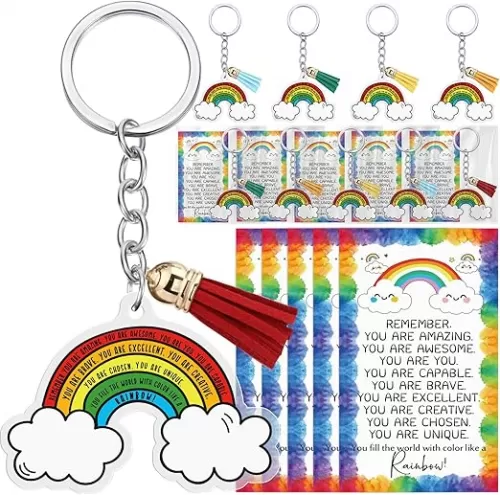 Back to School Gifts Bulk Rainbow Keychain with You Are Awesome Card for First Fay of Class Prizes Supplies