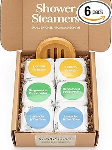 Bare Botanics Shower Steamers Aromatherapy 6 XL Cubes + Tray - Intensely Aromatic with Essential Oils & Natural Ingredients - 70% Bigger - Long-Lasting at-Home Spa Relaxation - Small-Batch Made in WI