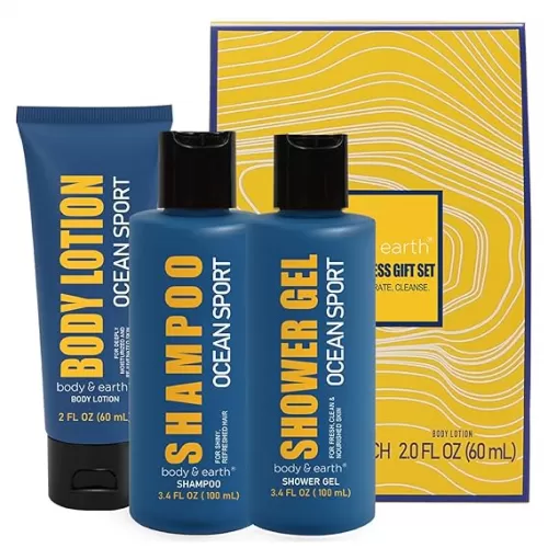 Bath and Body Gift Set for Men Body Wash Set with Fresh Ocean Scent Shower Gel, Body Lotion, Shampoo, Birthday Gifts for Men, regalos para hombre, Birthday Gifts for Him