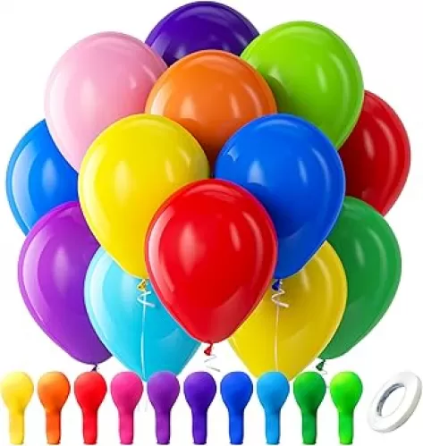 Bezente Assorted Rainbow Latex Balloons, 100 Pack 12 inch Round Helium Bright Color Balloons for Birthday Bridal Shower Wedding Party Decorations