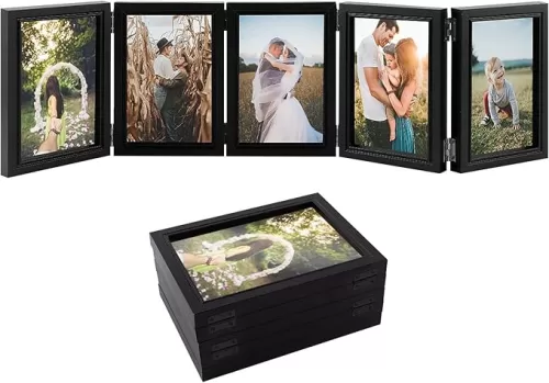 Biggun 4x6in 5 Folding Accordion Picture Frame - Foldable Hinged Collage Photo Frames for Tabletop Display Multiple Family Pictures Birthday Father