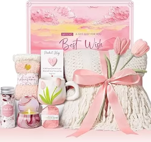 Birthday Gifts for Women Self Care Set Get Well Soon Gift Baskets, Relaxing Rose Spa Gift Basket Care Package for Women, Unique Xmas Gifts for Mom Her Girlfriend Sister Best Friend Wife Grandma