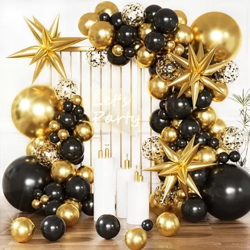 Black and Gold Balloons Garland Arch Kit, Black Gold Confetti Balloons for Birthday Party Decorations Retirement Bachelorette Back School Wedding Graduation Anniversary Decorations