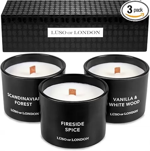 Black Scented Mens Candles for Home, 3 Candles for Men Presented in a Striking Black Gift Box. The Perfect Candle Set of Manly Candles for Men. Black Candle Gifts for Men