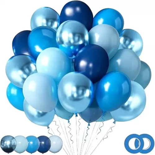 Blue Balloons Set of 65 pcs 12 Inch Navy, Baby, Metallic Blue, Pearl Blue Party Balloon with Adhesive Tape, Blue Ribbon for Birthday Decor, Baby Shower, Gender Reveal, Graduation Party Decoration