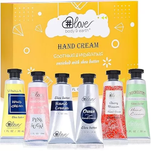 BODY & EARTH # LOVE Hand Cream Gift Set Hand Lotion Sets for Women Gift, Mothers Day Gifts for Mom Gifts, Pack of 6 Advanced Repair Hand Cream for Dry Hands Non-greasy Best Birthday Gifts for Women