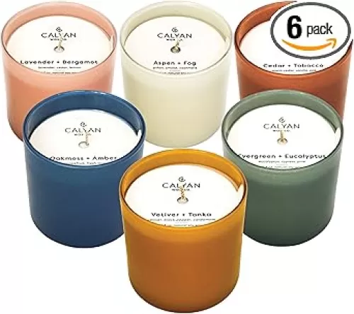 Calyan Wax Co. Scented Candle Gift Set, The Dignity Series Set of 6 Aromatherapy Soy Candles, Non Toxic & Vegan Soy Wax, Glass Jar Candles, 35 Hour Burn Time, 7oz Each