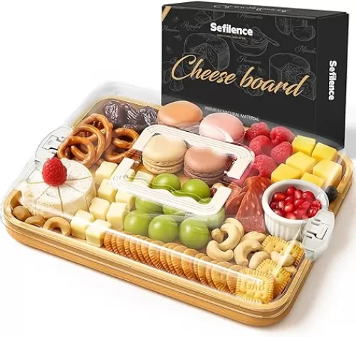 Charcuterie Board Cheese Board with Lid and Handle, Portable Bamboo Snackle Box, Build-a-Board Cutting Board with Compartments for Charcuterie Snacks Parties, Travel, Picnics, Ideal Gift (White)