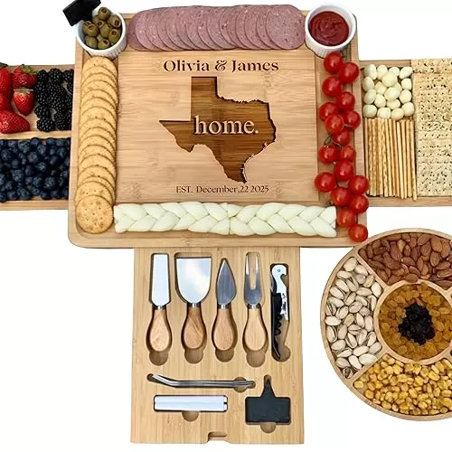 Charcuterie Board Set – Premium Bamboo Cheese Tray with Accessories – Elegant Wedding, Housewarming, Bridal Shower Gift – Cheese & Meat Serving Platter (1)