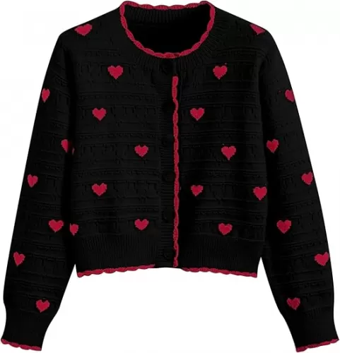 CIDER Cardigan Sweaters for Women Trendy Cute Sweaters Long Sleeve Crew Neck Heart Print Cardigans Spring Fall Outfits