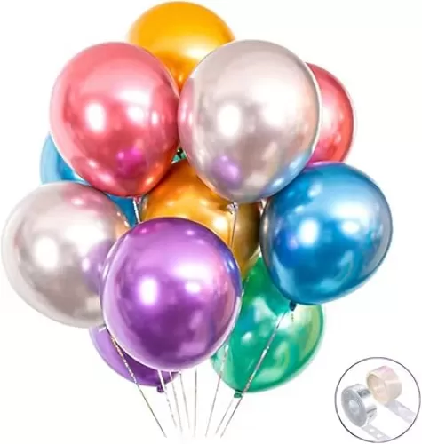Colorful Party Balloons 100pcs 12inch Chrome Metallic Helium Balloons for Birthday Party Decoration and Arch Decoration Wedding Birthday Baby Shower Christmas Party
