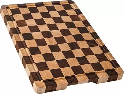 Cutting Boards for Kitchen, Checkered Cutting Board Upgraded, Acacia Wood Chopping Board with Juice Grooves & Handles, Large Butcher Block Serving Tray with Gift Box, 16.5" x 11.6" x 0.8"